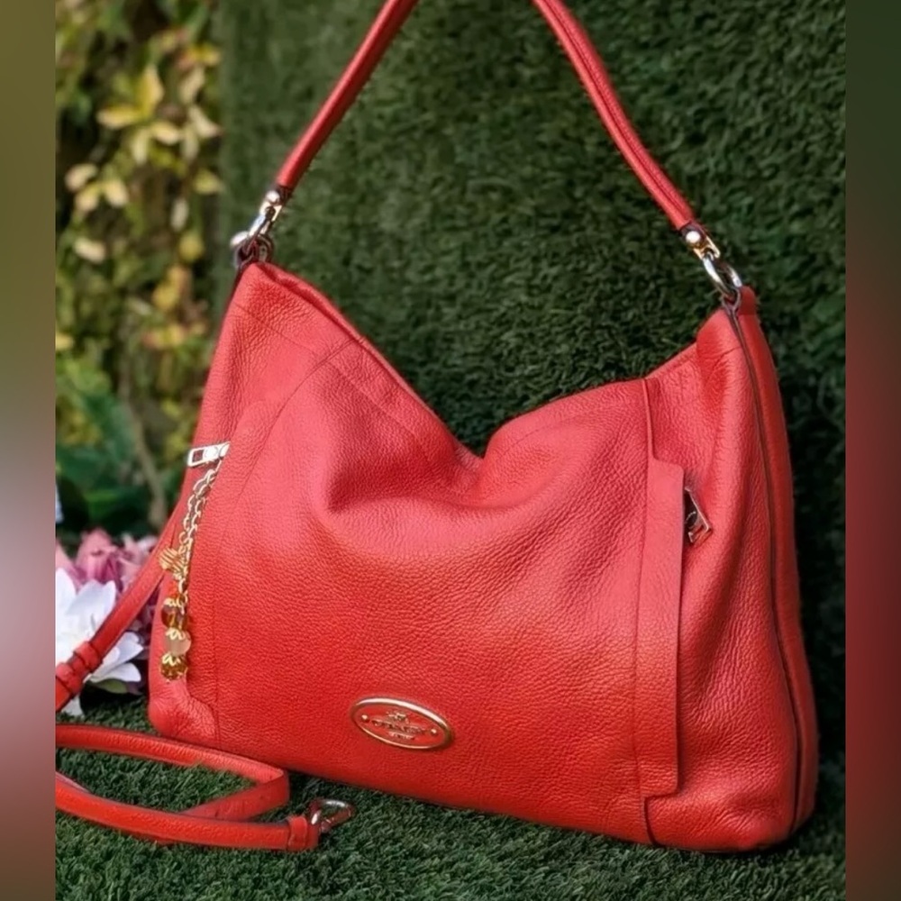 Coach 34312 Scout Hobo Slim Crossbody Shoulder Handbag Orange Pebble Leather Bag - Picture 7 of 11